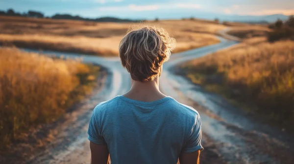 A person standing at a fork in the road, deciding which path to take.