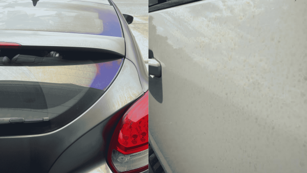 Irrigation rust staining on car
